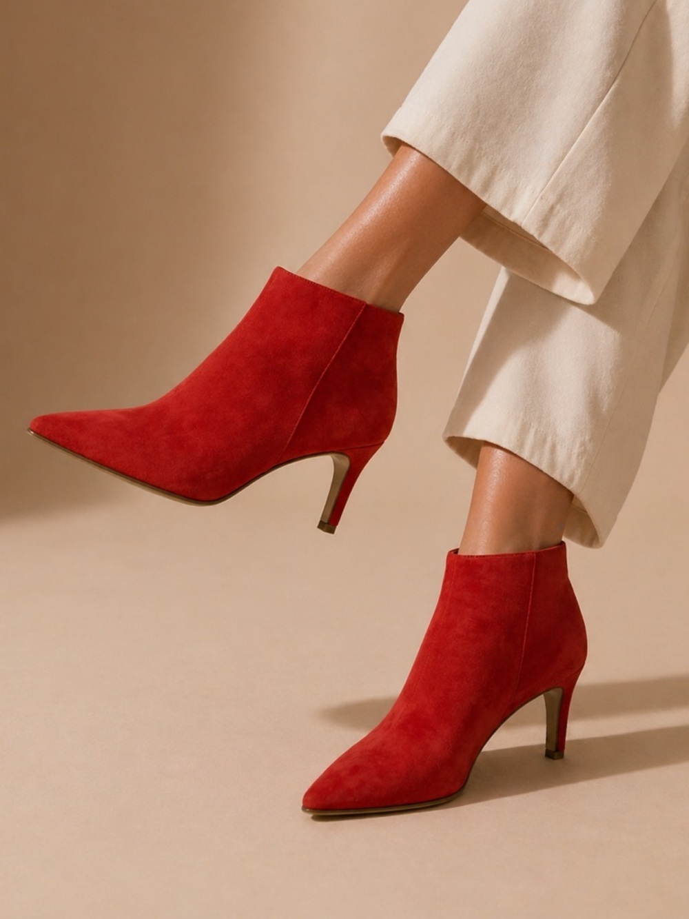 Red Suede Ankle Boots Stiletto Pointed Toe Sexy Chic Statement Heels Size 8